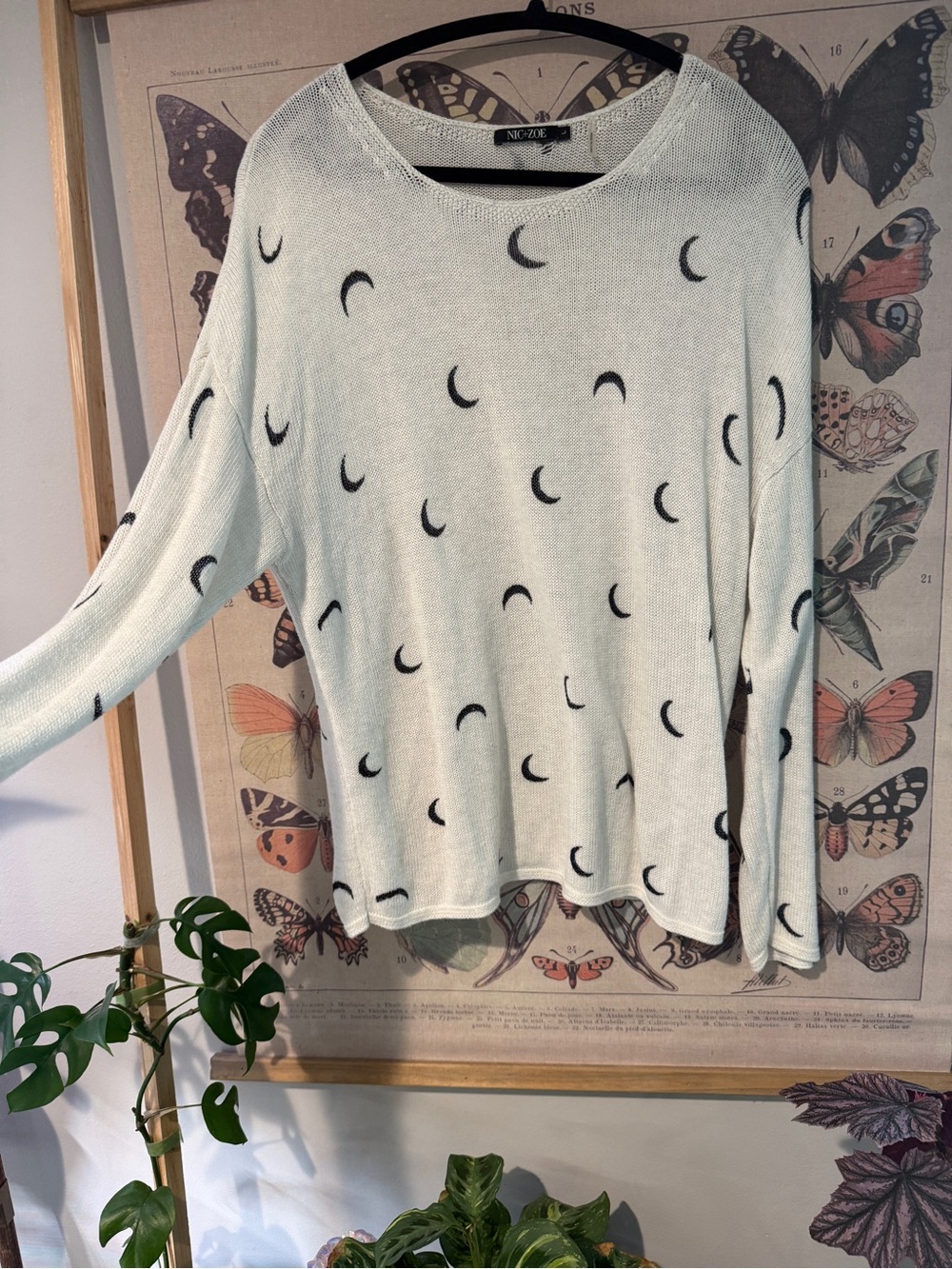 Nic & Zoe Cashmere Blend black and white crescent  Moon Knit Sweater